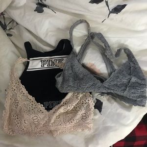 Victoria’s Secret pink and American eagle bralets